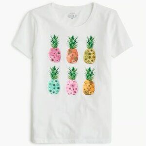 J. Crew Collector Tee Floral Pineapple Sparkles Graphic T Shirt Short Sleeve SzM